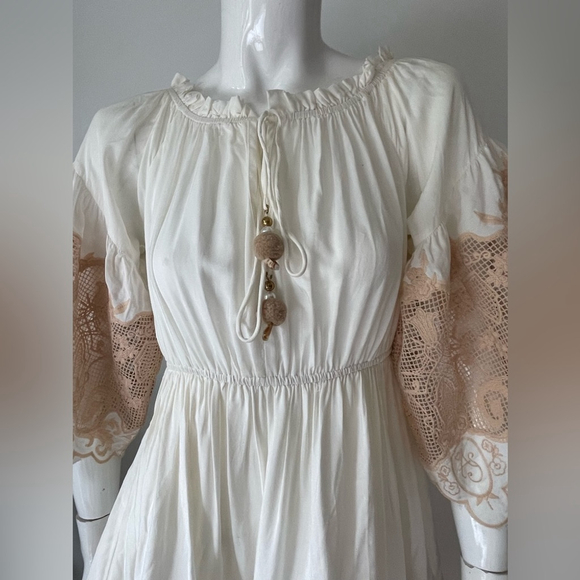 italian Spanish Dress with Lace White and Tan Lace s/m - Picture 7 of 15